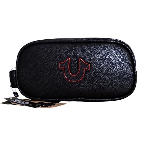 True Religion Men's Vemo Toiletry Bag Horseshoe Logo Black/Red 2 Travel Bottles - Picture 1 of 8
